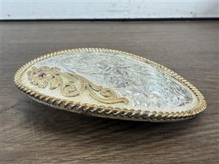 VTG MONTANA SILVERSMITH'S SILVER PLATED ENGRAVED BELT BUCKLE